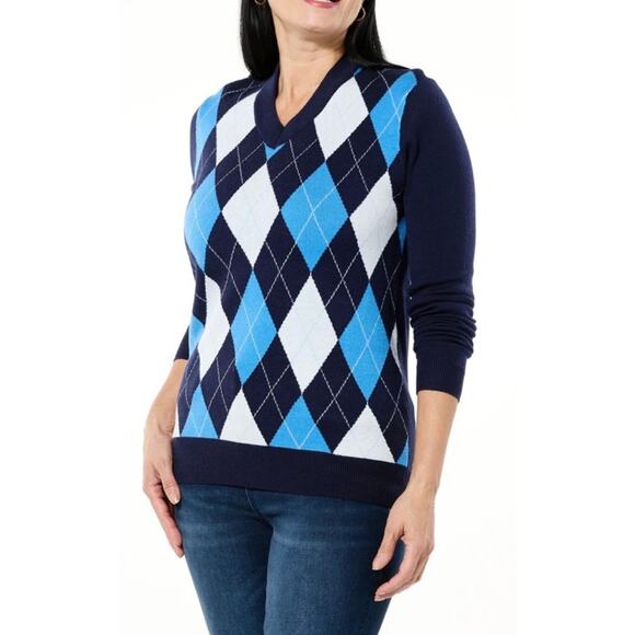 Curations x Ty Mayberry Blue V Neck Argyle Sweater XL NWT 003 - Picture 1 of 6